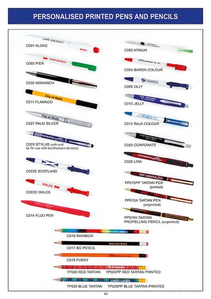 personalised printed pens pencils
